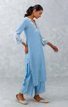 Ice Blue Embroidered Woven Chanderi Kurta Set (RTS)