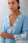 Ice Blue Embroidered Woven Chanderi Kurta Set (RTS)
