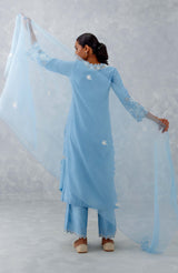 Ice Blue Embroidered Woven Chanderi Kurta Set
