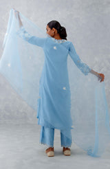 Ice Blue Embroidered Woven Chanderi Kurta Set (RTS)