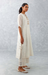 Ivory Embroidered Ikat Print Chanderi Kurta Set
