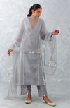 Grey Embroidered Chanderi Kurta Set