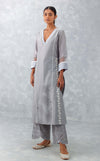 Grey Embroidered Chanderi Kurta Set
