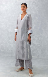 Grey Embroidered Chanderi Kurta Set