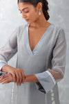 Grey Embroidered Chanderi Kurta Set