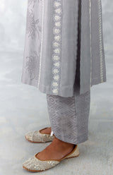 Grey Embroidered Chanderi Kurta Set
