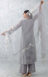 Grey Embroidered Chanderi Kurta Set