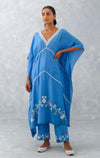 Ice Blue Embroidered Muslin Kaftan Set (RTS)