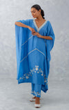 Ice Blue Embroidered Muslin Kaftan Set
