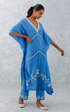 Ice Blue Embroidered Muslin Kaftan Set