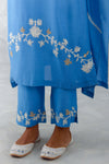 Ice Blue Embroidered Muslin Kaftan Set