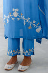 Ice Blue Embroidered Muslin Kaftan Set (RTS)