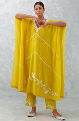Yellow Embroidered Muslin Kaftan Set (RTS)
