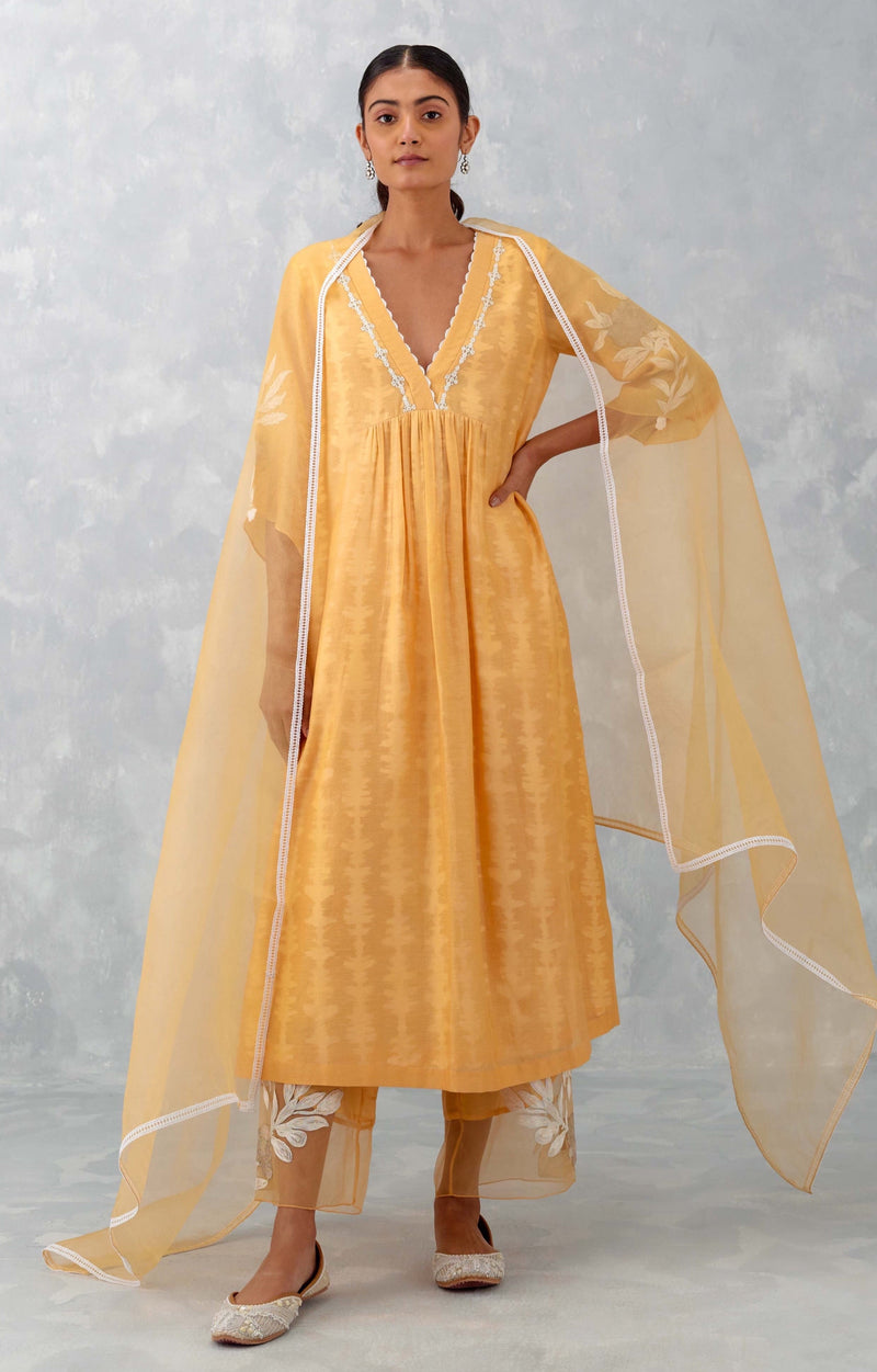 Peach Embroidered Chanderi Kurta Set