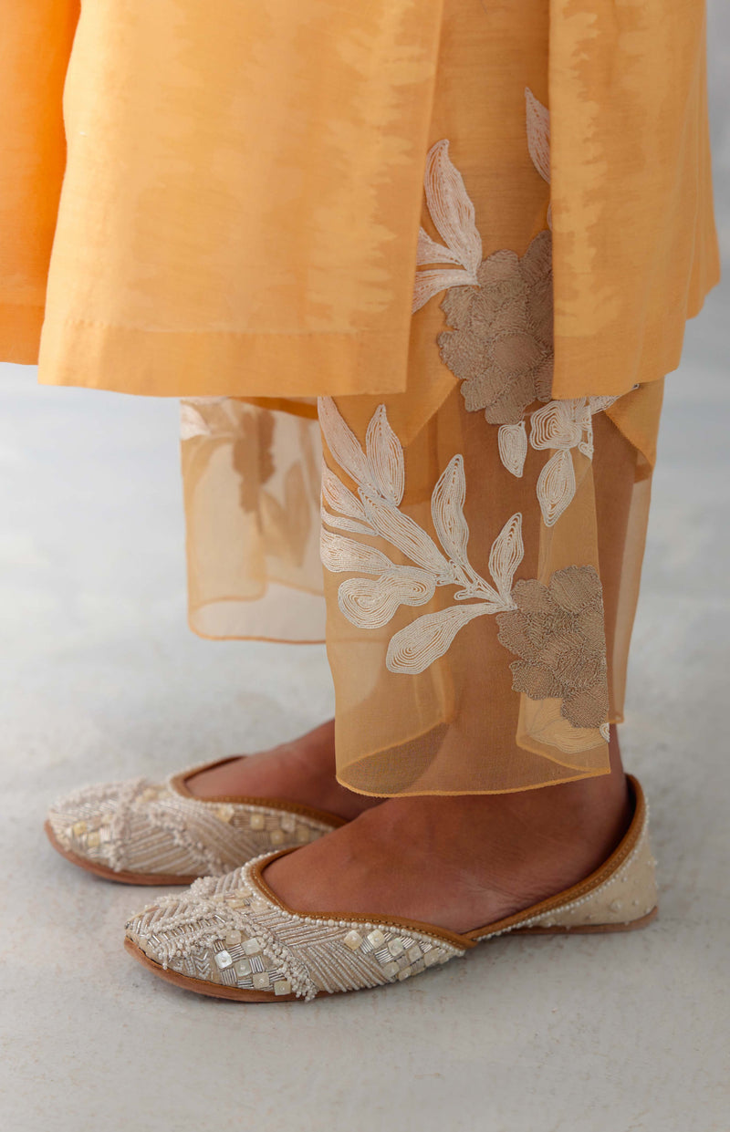 Peach Embroidered Chanderi Kurta Set