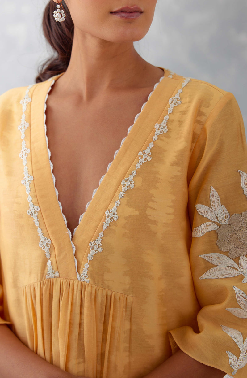 Peach Embroidered Chanderi Kurta Set
