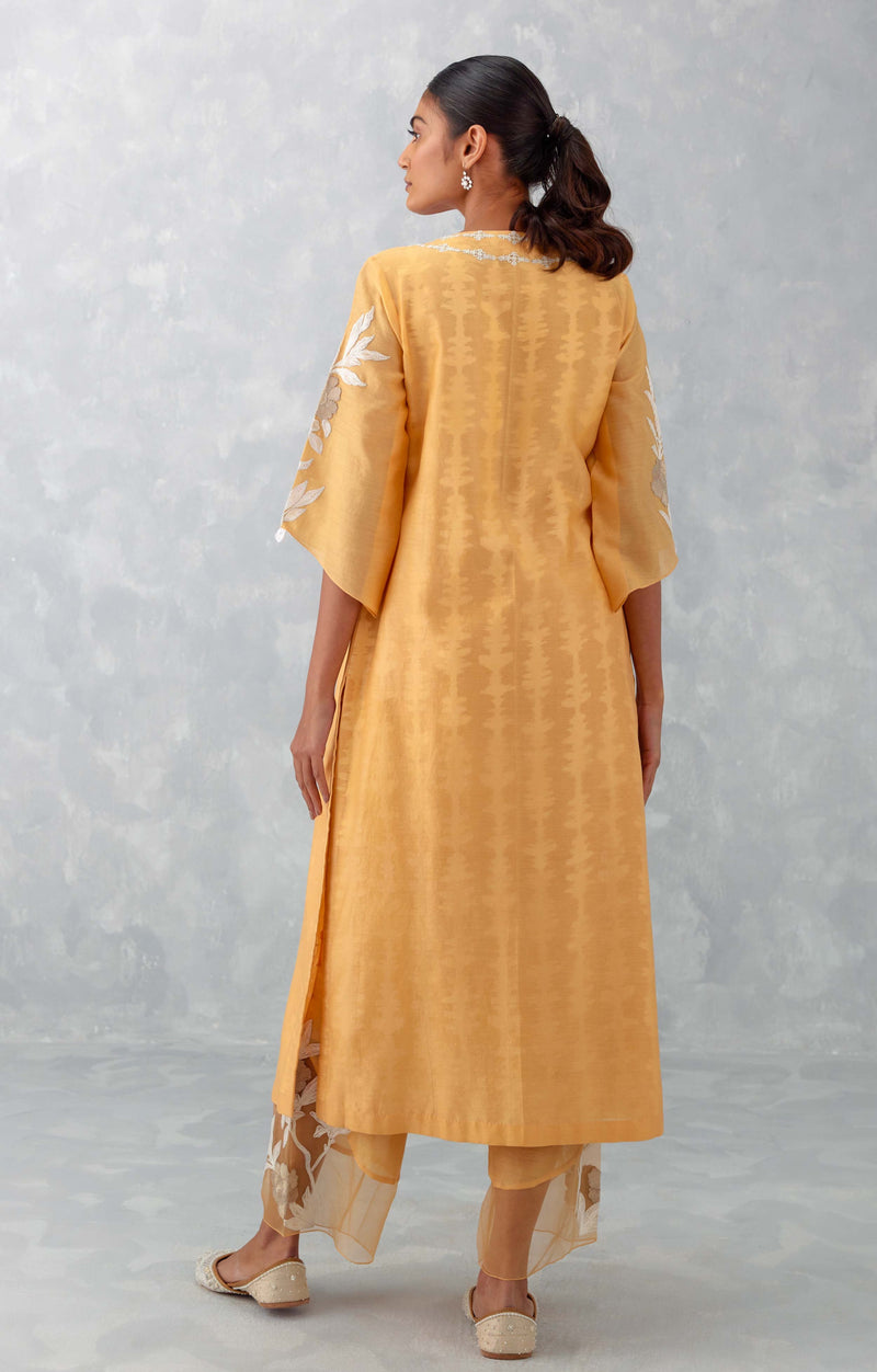 Peach Embroidered Chanderi Kurta Set