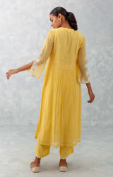Mango Yellow Embroidered Chanderi Kurta Set