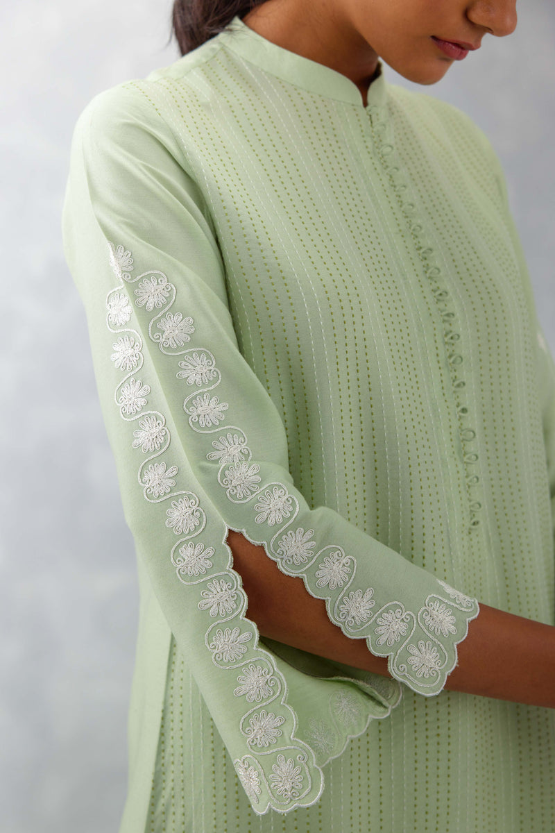 Sea Green Pintuck Embroidered Kurta Set