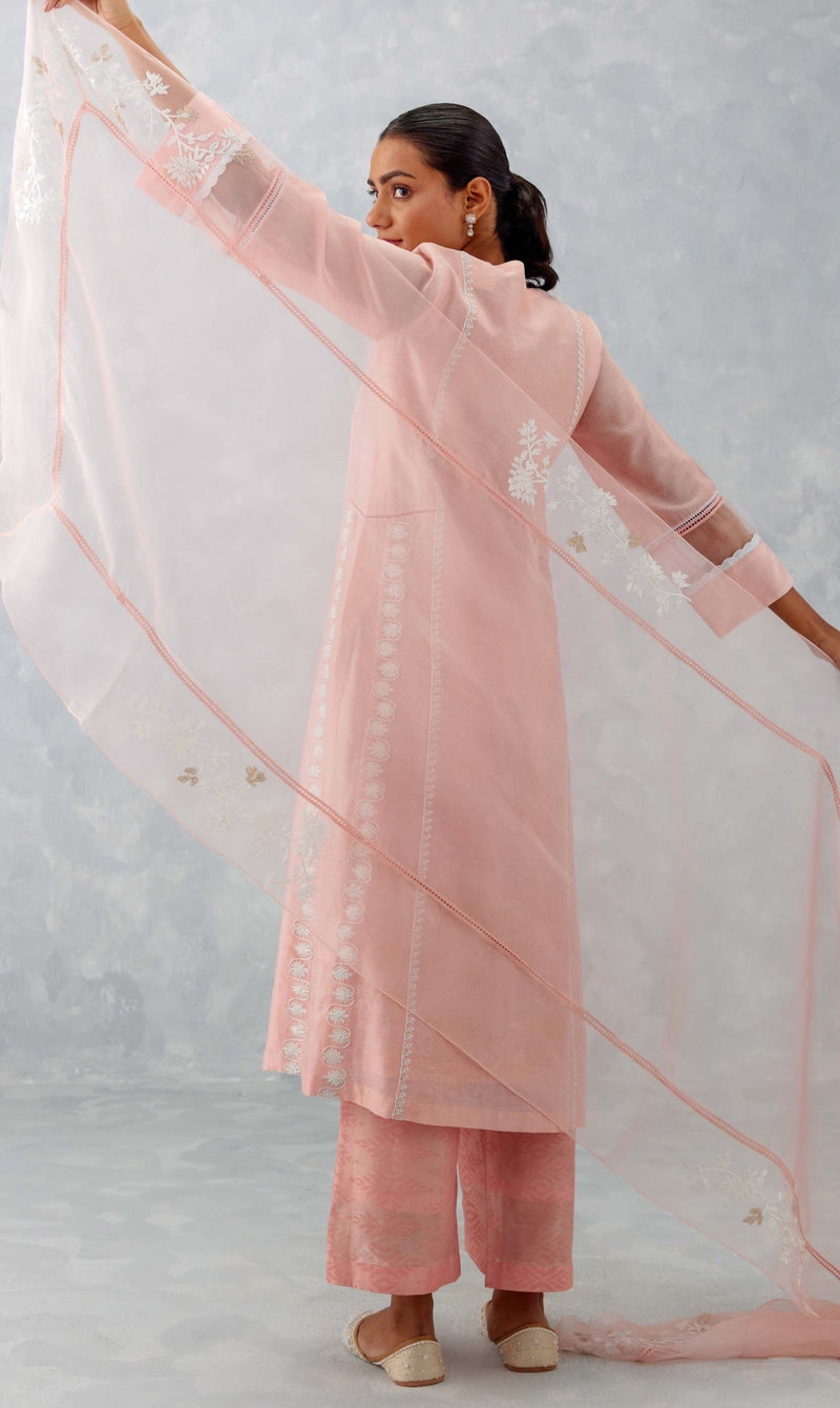 Blush Pink Embroidered Chanderi Kurta Set (RTS)