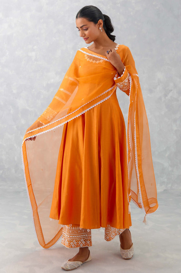 Orange Chanderi Anarkali Set