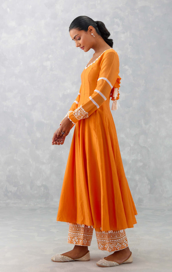 Orange Chanderi Anarkali Set