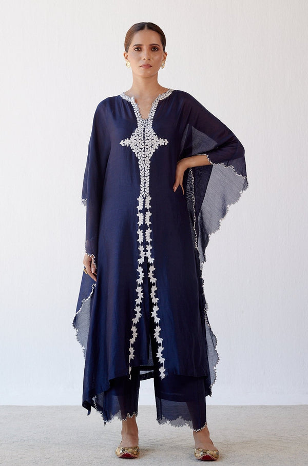 Navy Ivory Chanderi Kaftan Set