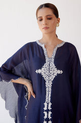 Navy Ivory Chanderi Kaftan Set