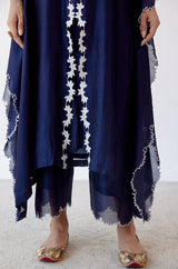 Navy Ivory Chanderi Kaftan Set