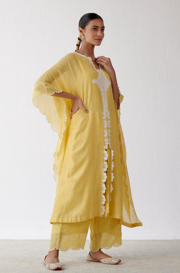 Yellow Ivory Chanderi Kaftan Set