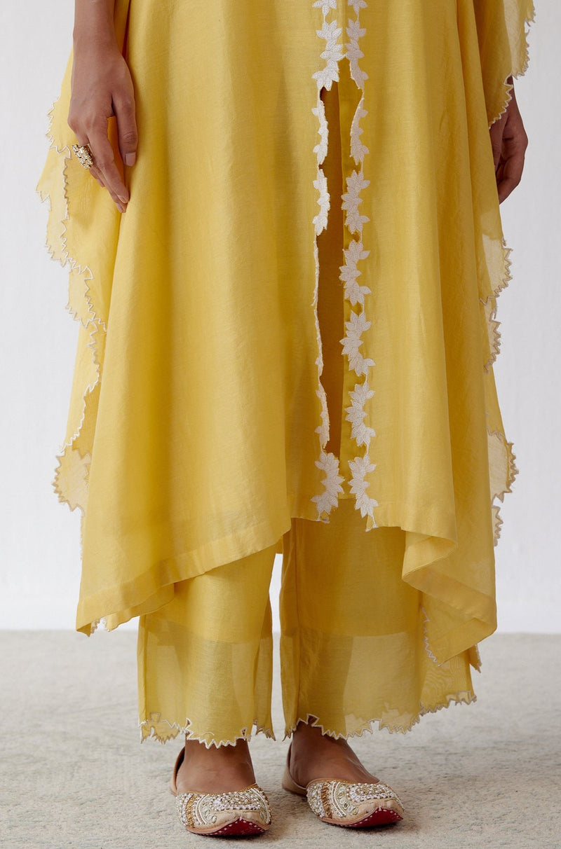 Yellow Ivory Chanderi Kaftan Set