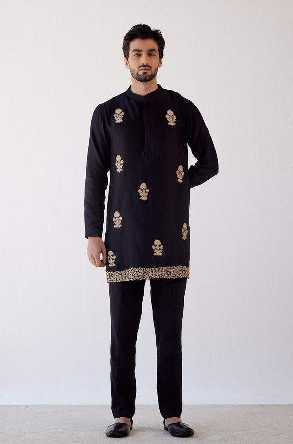 Black Embroidered Short Kurta Set