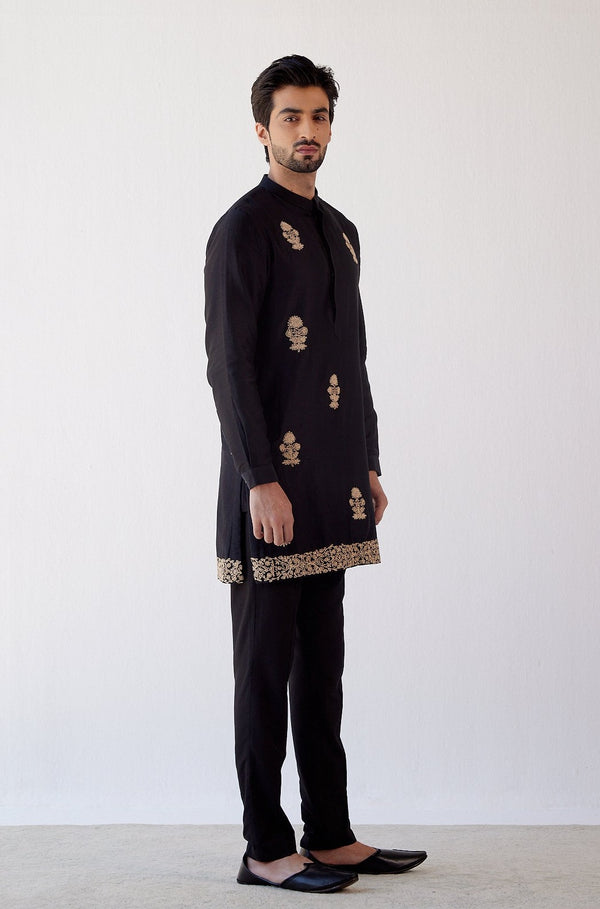 Black Embroidered Short Kurta Set