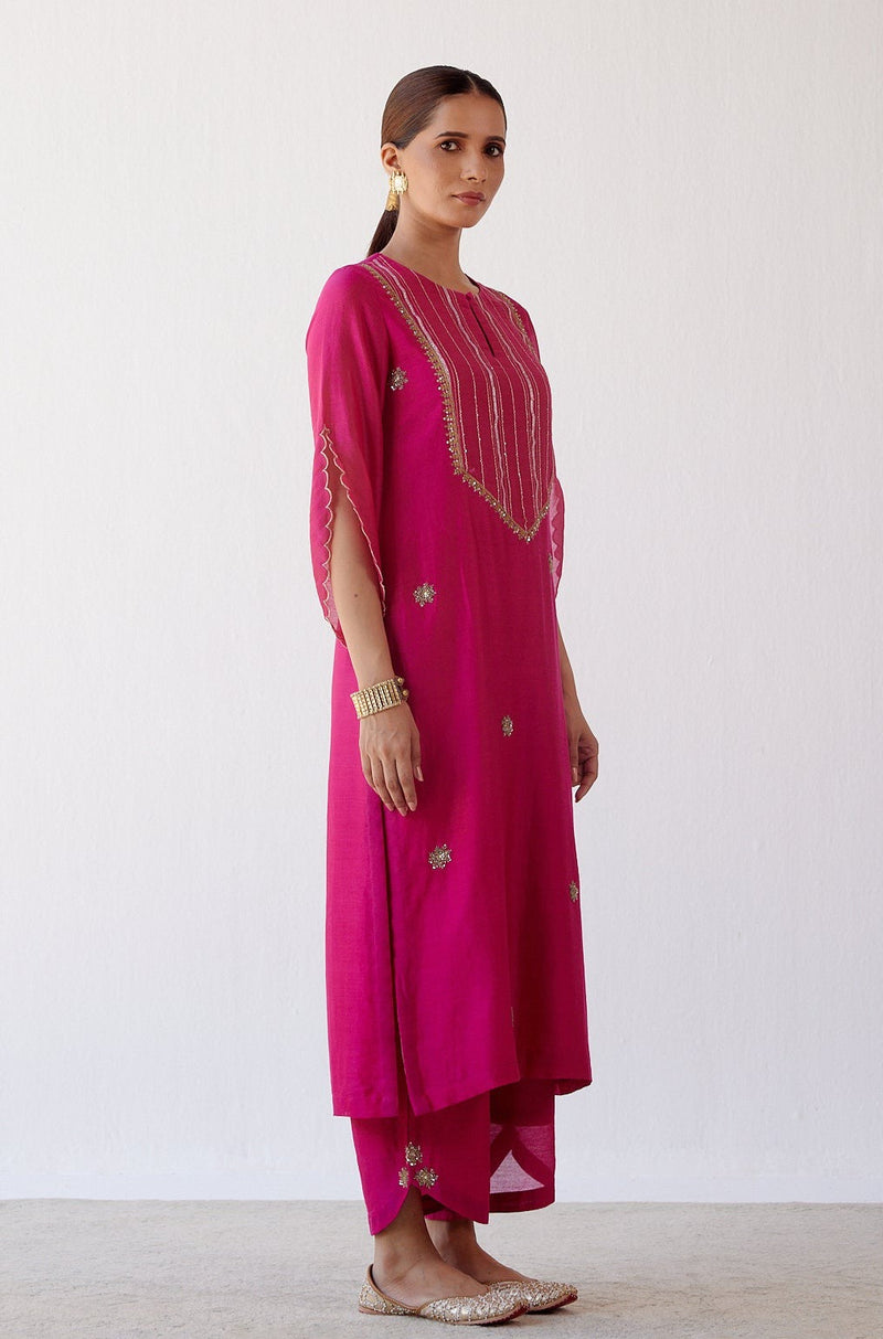 Fuchsia Hand Embroidered Kurta Set (RTS)