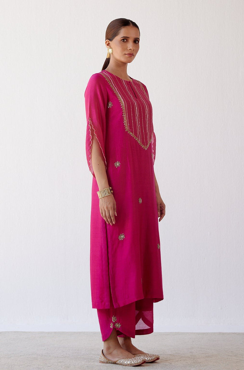 Fuchsia Hand Embroidered Kurta Set