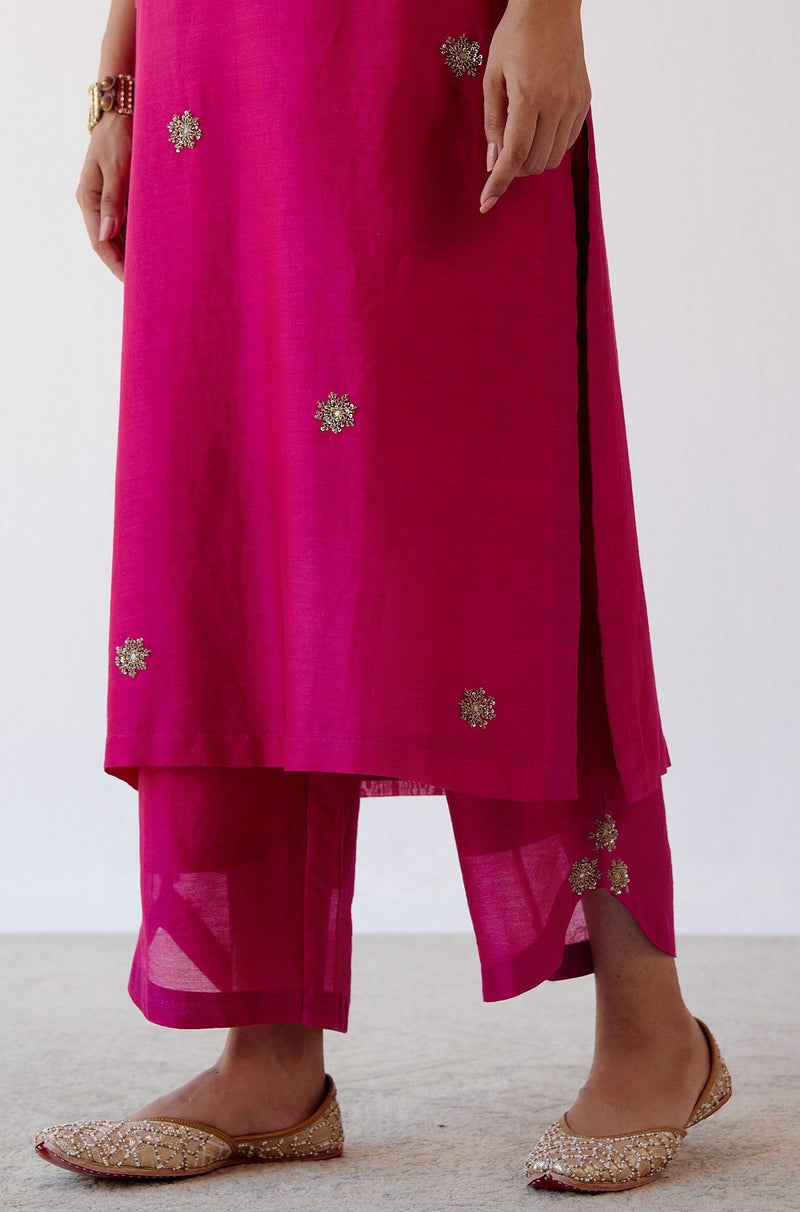 Fuchsia Hand Embroidered Kurta Set (RTS)