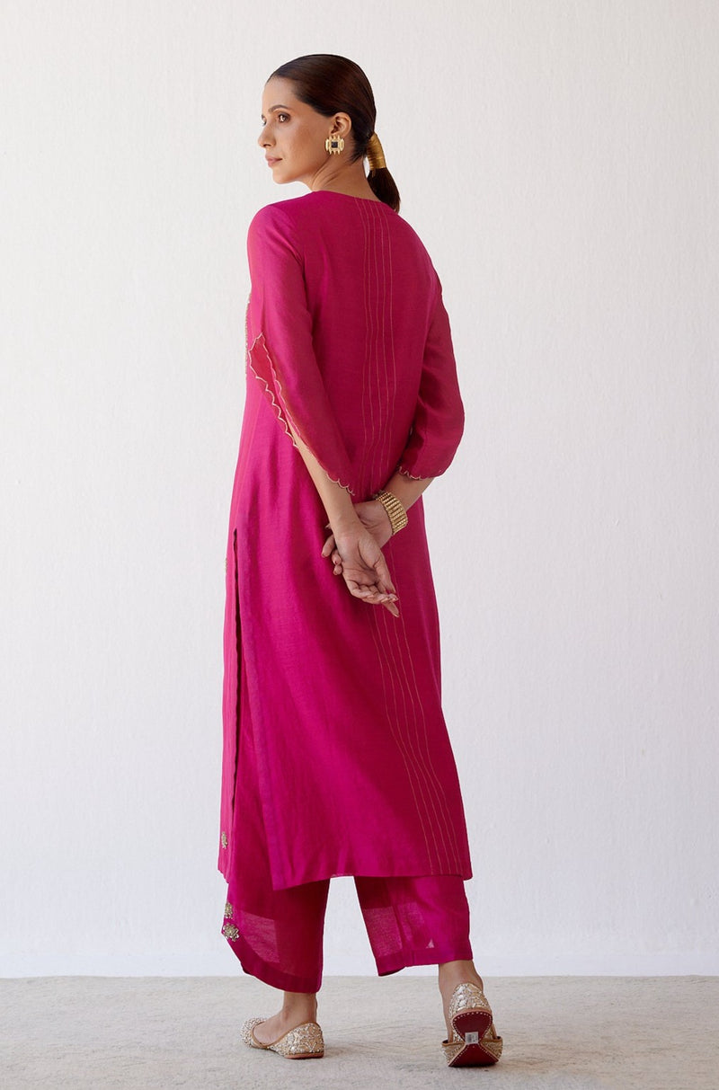 Fuchsia Hand Embroidered Kurta Set