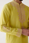 Dev Mohan in Lime Green Embroidered Chanderi Kurta Set