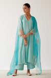 Aqua Blue Zari Detailed Chanderi Kurta Set