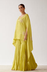 Lime Green Embroidered Cotton Silk Sharara Set