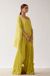 Lime Green Embroidered Cotton Silk Sharara Set