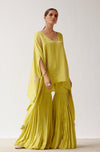 Lime Green Embroidered Cotton Silk Sharara Set
