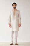 Ivory Embroidered Chanderi Kurta Set