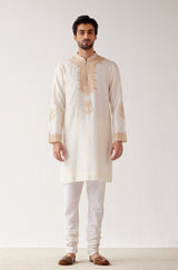 Ivory Embroidered Chanderi Kurta Set