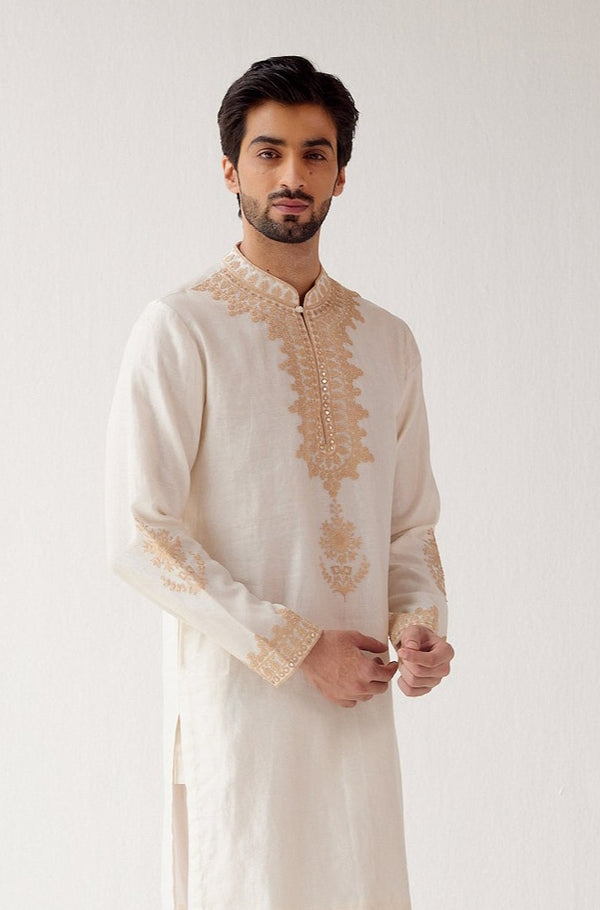 Ivory Embroidered Chanderi Kurta Set