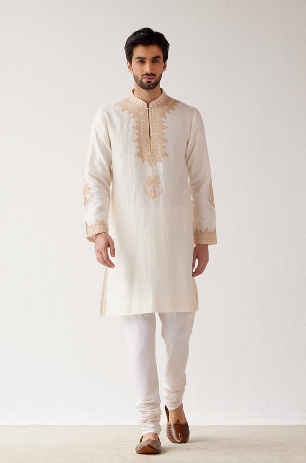 Ivory Embroidered Chanderi Kurta Set