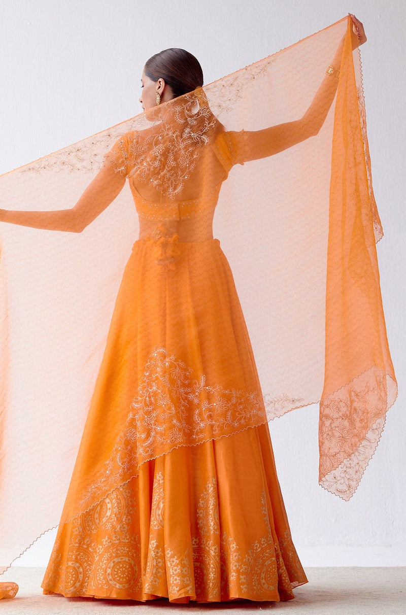 Sara Ali Khan In Orange Hand Block Print Lehenga Set