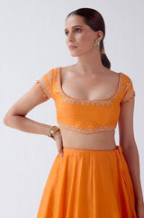 Orange Hand Block Print Lehenga Set