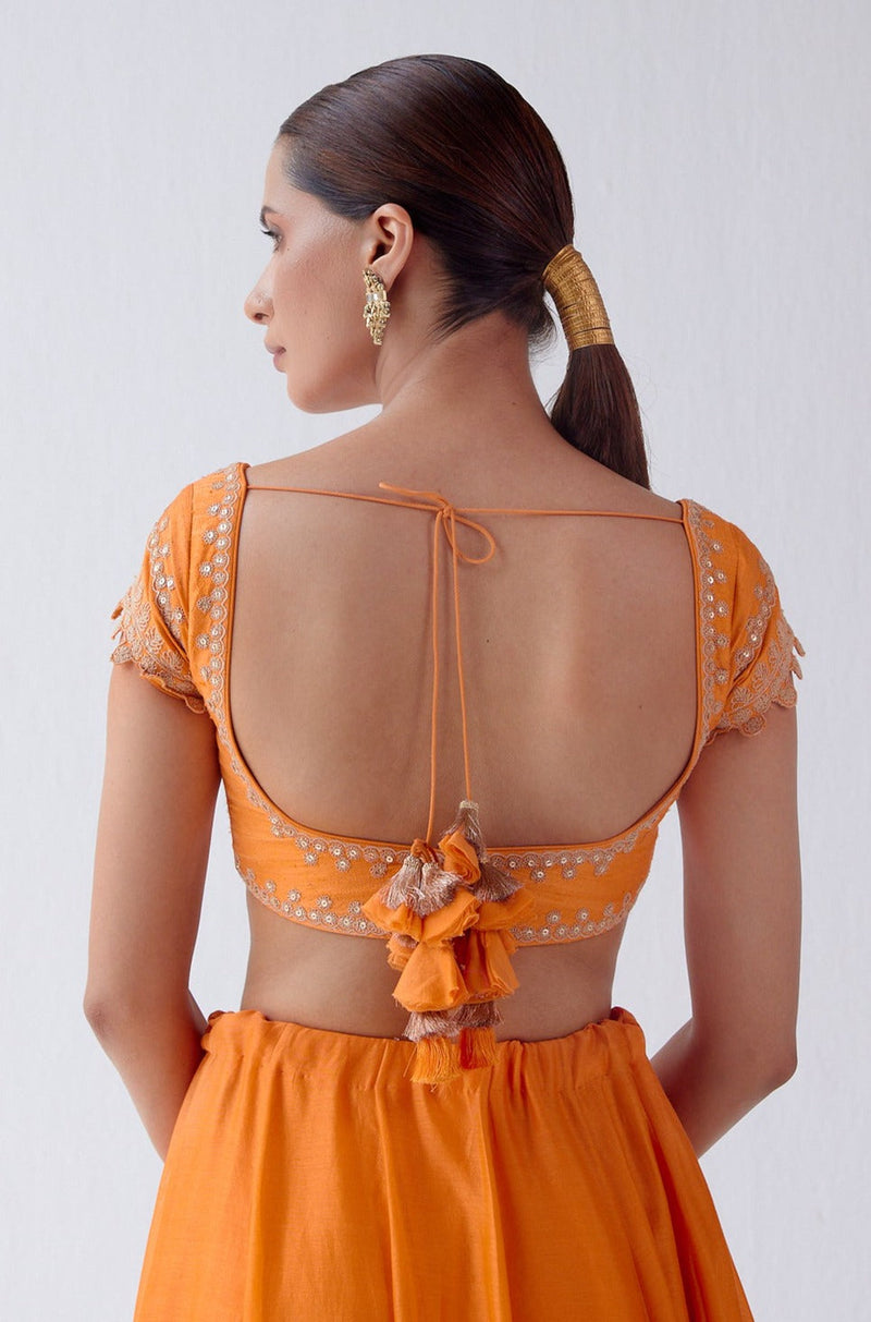 Sara Ali Khan In Orange Hand Block Print Lehenga Set