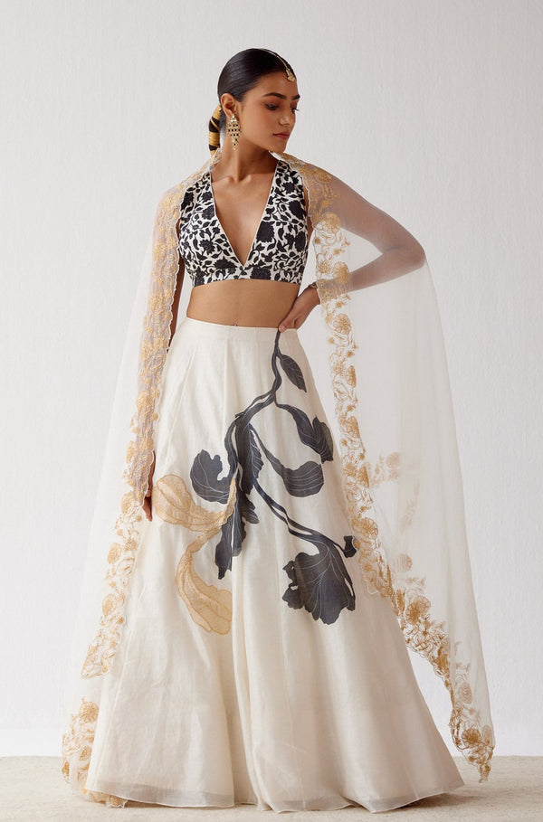 Ivory Hand-Painted  Lehenga Set